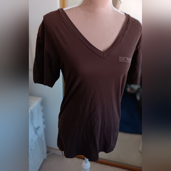 American Apparel~Brown V-Neck Women's Western Graphic Short Sleeve T-shirt - Picture 1 of 10